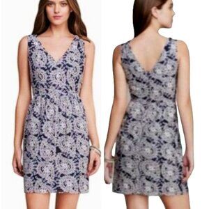 Shoshanna Women's Blue & White Geo Print Shear Floral Lace Mini Dress Size 0/ XS